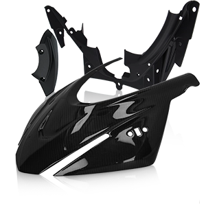 Motorcycle fairing parts made of black carbon for a sporty look and low weight.